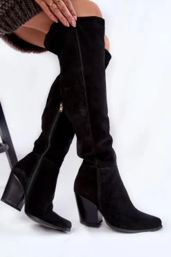 Damskie Zamszowe Kozaki Muszkieterki Lewski 2833 Czarne