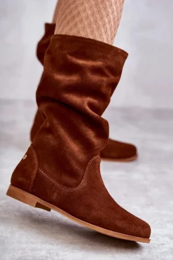 Damskie Zamszowe Kozaki Maciejka 05057-29 Rude