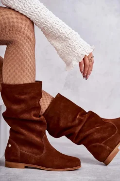 Damskie Zamszowe Kozaki Maciejka 05057-29 Rude