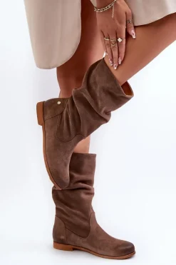 Damskie Zamszowe Kozaki Maciejka 05057-14 Brązowe