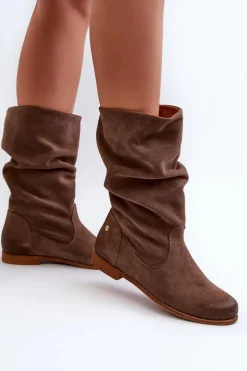 Damskie Zamszowe Kozaki Maciejka 05057-14 Brązowe