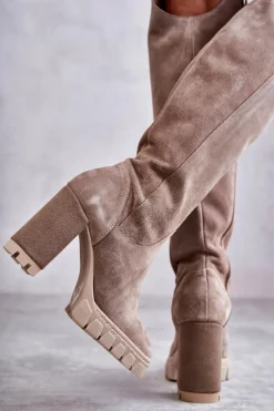 Damskie Zamszowe Kozaki Muszkieterki Beżowe Georgette