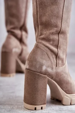 Damskie Zamszowe Kozaki Muszkieterki Beżowe Georgette