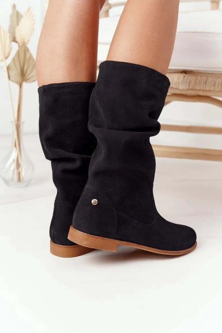 Damskie Zamszowe Kozaki Maciejka 05057-01 Czarne
