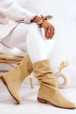 Damskie Zamszowe Kozaki Maciejka 05057-07 Żółte