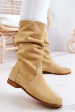 Damskie Zamszowe Kozaki Maciejka 05057-07 Żółte