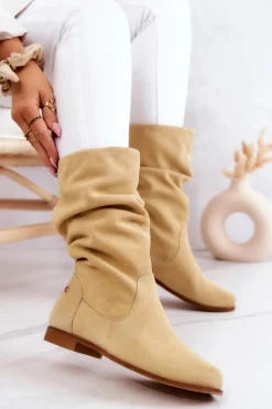 Damskie Zamszowe Kozaki Maciejka 05057-07 Żółte
