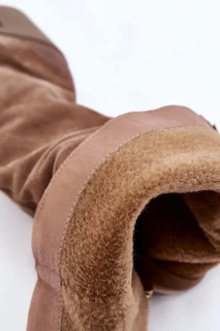 Damskie Zamszowe Kozaki Na Masywnym Słupku Jasnobrązowe Valeris