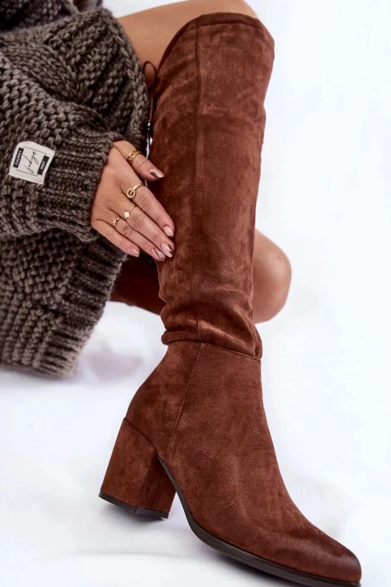 Damskie Zamszowe Kozaki Za Kolano La.Fi 270056FX-SU Ciemnobrązowe