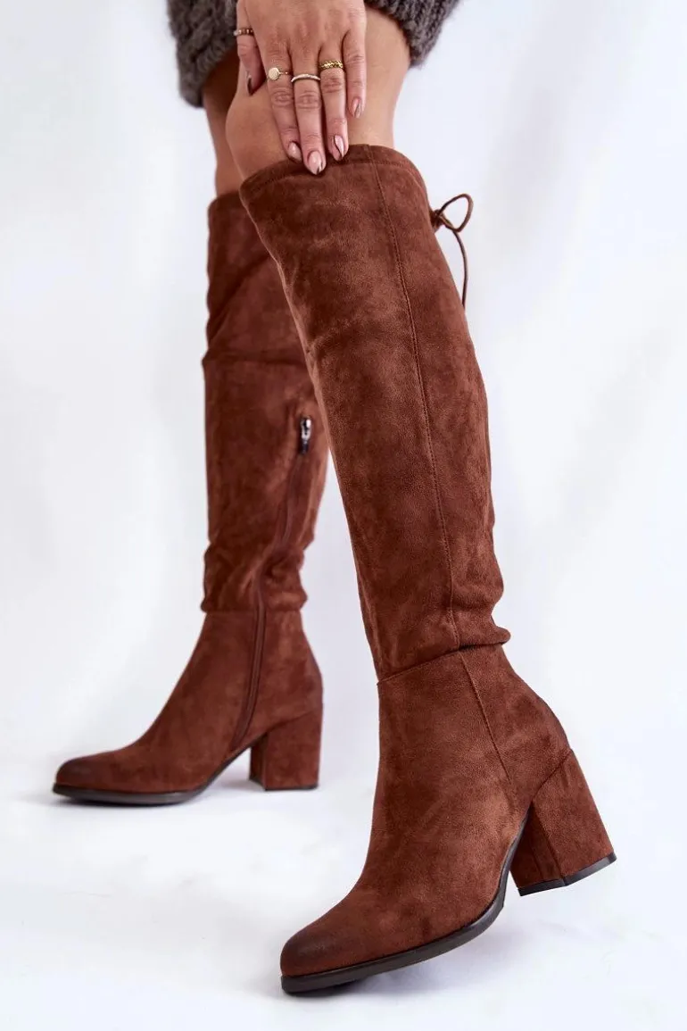 Damskie Zamszowe Kozaki Za Kolano La.Fi 270056FX-SU Ciemnobrązowe