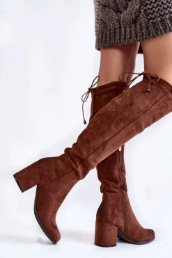 Damskie Zamszowe Kozaki Za Kolano La.Fi 270056FX-SU Ciemnobrązowe