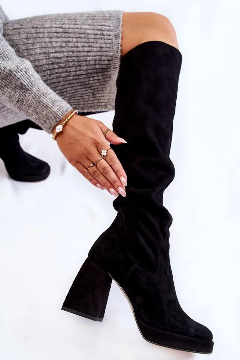 Damskie Zamszowe Kozaki Za Kolano Czarne Kessler