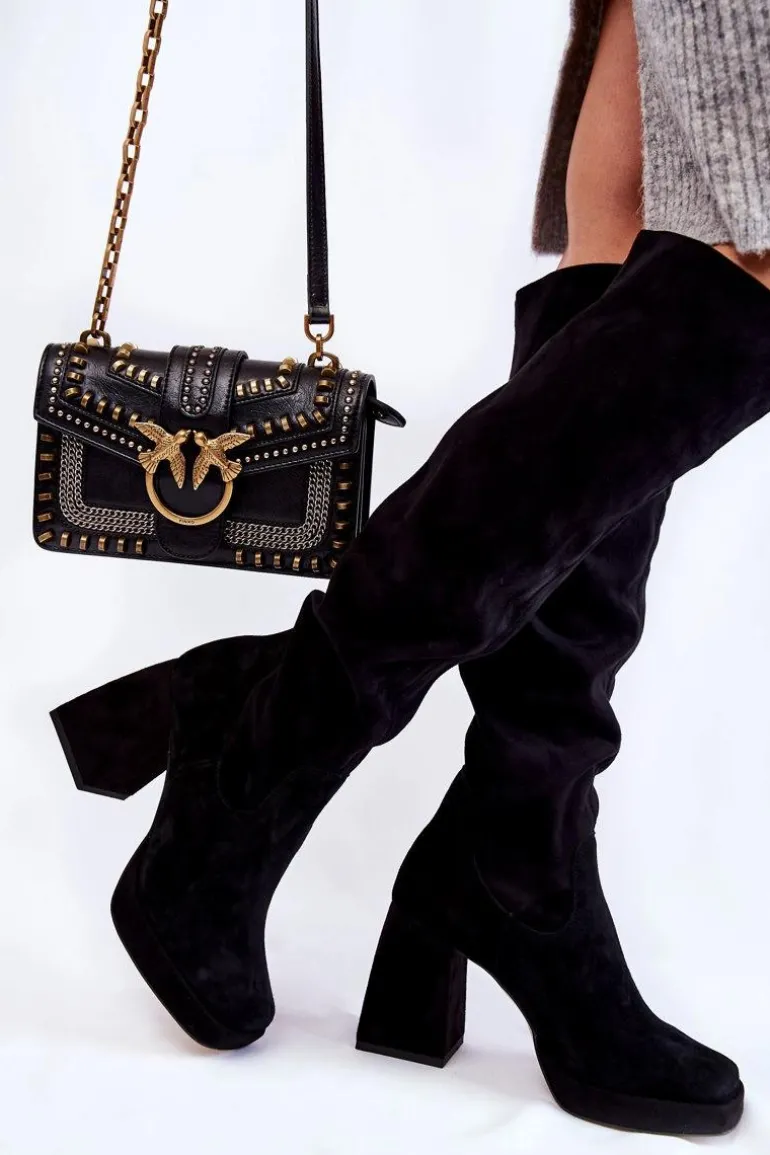 Damskie Zamszowe Kozaki Za Kolano Czarne Kessler