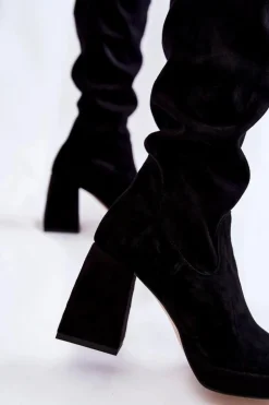 Damskie Zamszowe Kozaki Za Kolano Czarne Kessler