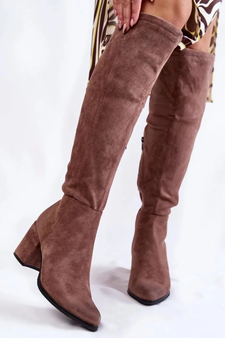 Damskie Zamszowe Kozaki Za Kolano La.Fi 270056TA-SU Jasnobrązowe