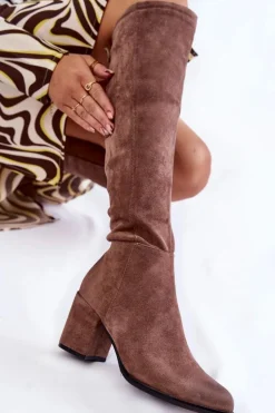 Damskie Zamszowe Kozaki Za Kolano La.Fi 270056TA-SU Jasnobrązowe