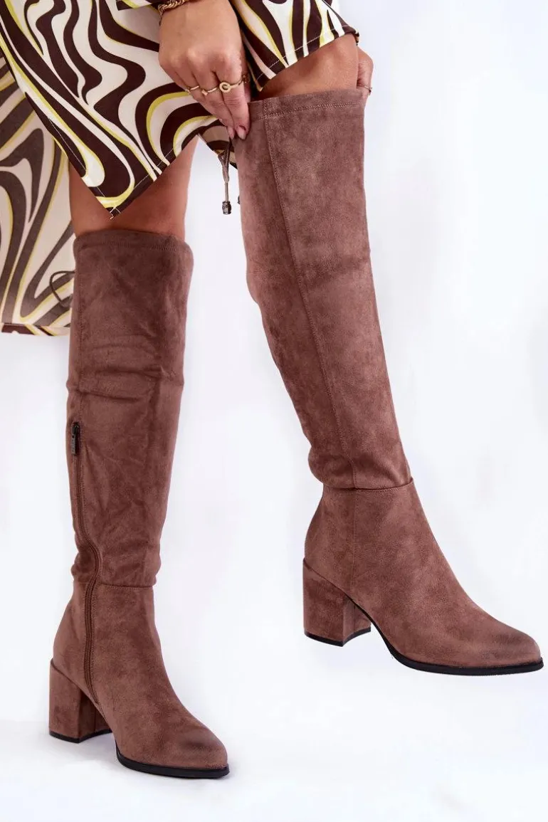 Damskie Zamszowe Kozaki Za Kolano La.Fi 270056TA-SU Jasnobrązowe