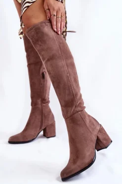 Damskie Zamszowe Kozaki Za Kolano La.Fi 270056TA-SU Jasnobrązowe