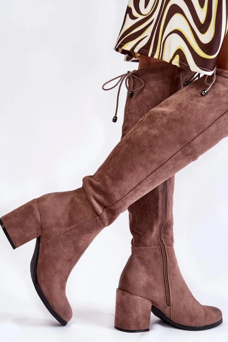 Damskie Zamszowe Kozaki Za Kolano La.Fi 270056TA-SU Jasnobrązowe
