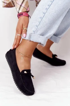 Damskie Zamszowe Mokasyny Czarne Marylin