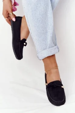 Damskie Zamszowe Mokasyny Czarne Marylin