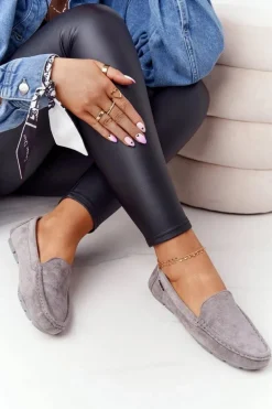 Damskie Zamszowe Mokasyny Szare San Marino
