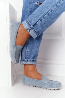 Damskie Zamszowe Mokasyny S.Barski Niebieskie