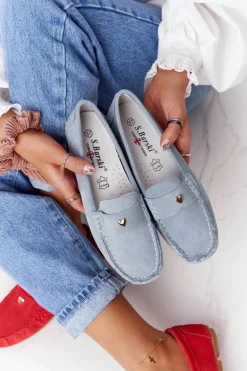 Damskie Zamszowe Mokasyny S.Barski Niebieskie