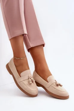 Damskie Zamszowe Mokasyny Beżowe Dansitu