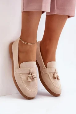 Damskie Zamszowe Mokasyny Beżowe Dansitu