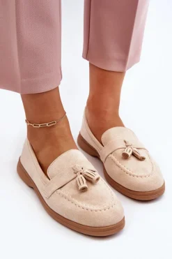 Damskie Zamszowe Mokasyny Beżowe Dansitu