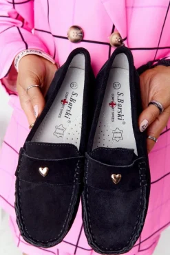 Damskie Zamszowe Mokasyny S.Barski Czarne