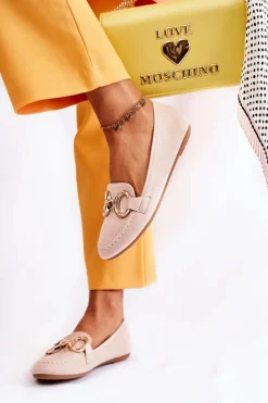 Damskie Zamszowe Mokasyny Z Ozdobą Beżowe Reality