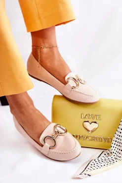 Damskie Zamszowe Mokasyny Z Ozdobą Beżowe Reality