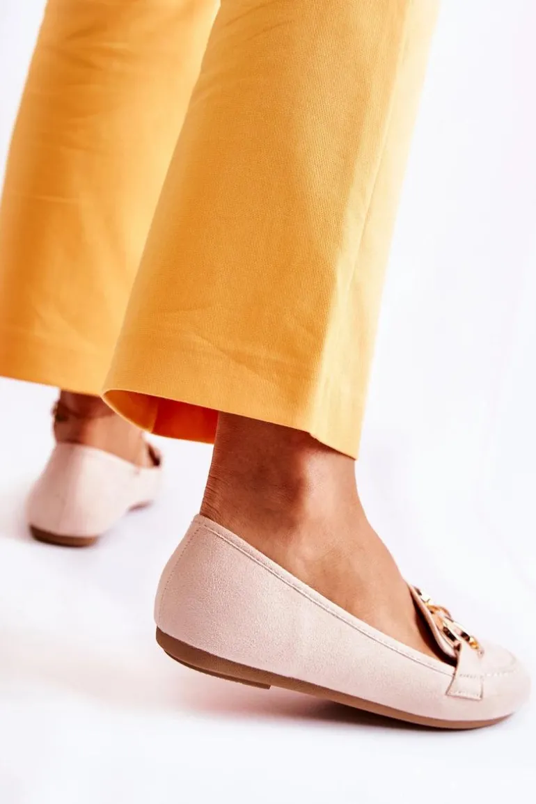 Damskie Zamszowe Mokasyny Z Ozdobą Beżowe Reality