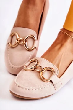 Damskie Zamszowe Mokasyny Z Ozdobą Beżowe Reality