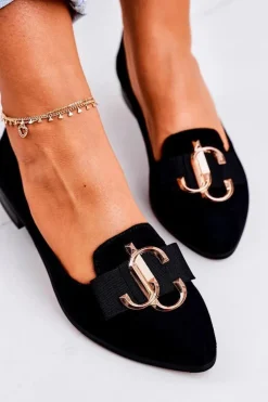 Damskie Zamszowe Mokasyny Baleriny Czarne Mary-Jane