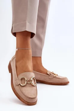 Damskie Zamszowe Mokasyny Z Ozdobą Beżowe Echonesa