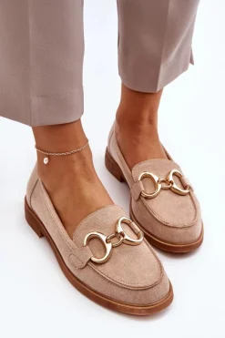 Damskie Zamszowe Mokasyny Z Ozdobą Beżowe Echonesa