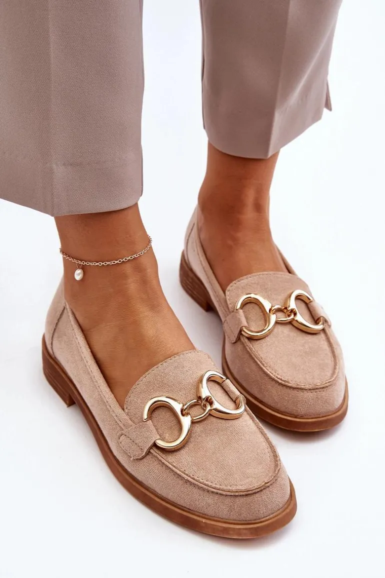 Damskie Zamszowe Mokasyny Z Ozdobą Beżowe Echonesa