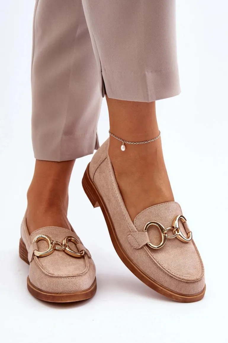 Damskie Zamszowe Mokasyny Z Ozdobą Beżowe Echonesa