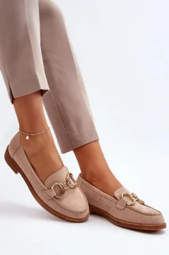 Damskie Zamszowe Mokasyny Z Ozdobą Beżowe Echonesa