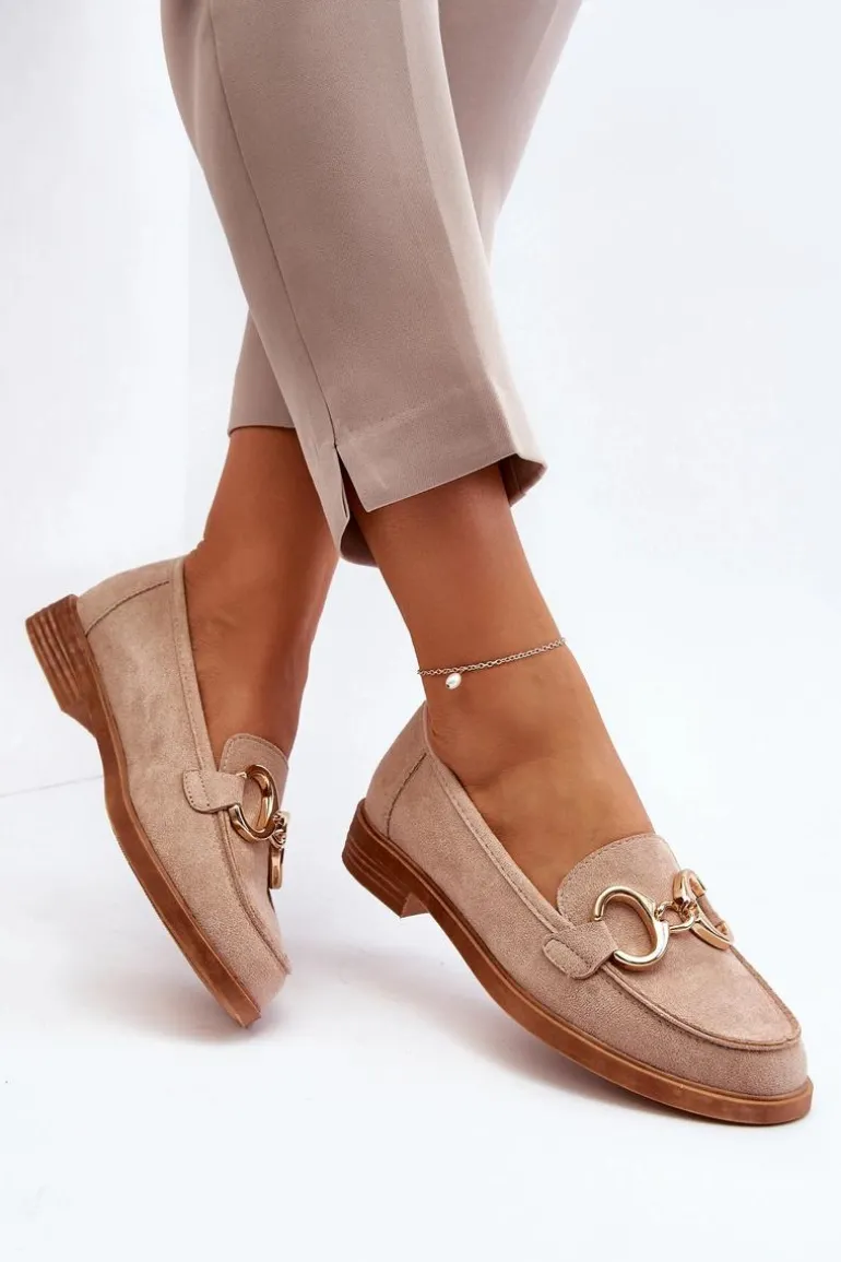 Damskie Zamszowe Mokasyny Z Ozdobą Beżowe Echonesa