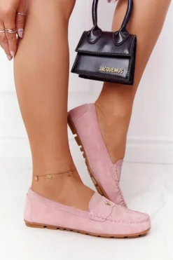 Damskie Zamszowe Mokasyny S.Barski Różowe