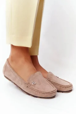 Damskie Zamszowe Mokasyny Jasny Brąz Madelyn