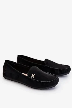Damskie Zamszowe Mokasyny Z Ozdobą Czarne Leah