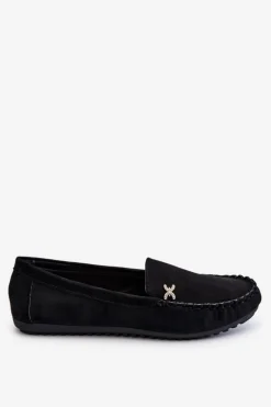 Damskie Zamszowe Mokasyny Z Ozdobą Czarne Leah