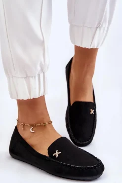 Damskie Zamszowe Mokasyny Z Ozdobą Czarne Leah