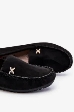 Damskie Zamszowe Mokasyny Z Ozdobą Czarne Leah
