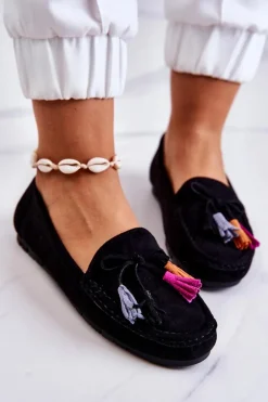 Damskie Zamszowe Mokasyny Czarne Wilessa